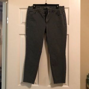 Dark green ankle jeans with black stones down the legs